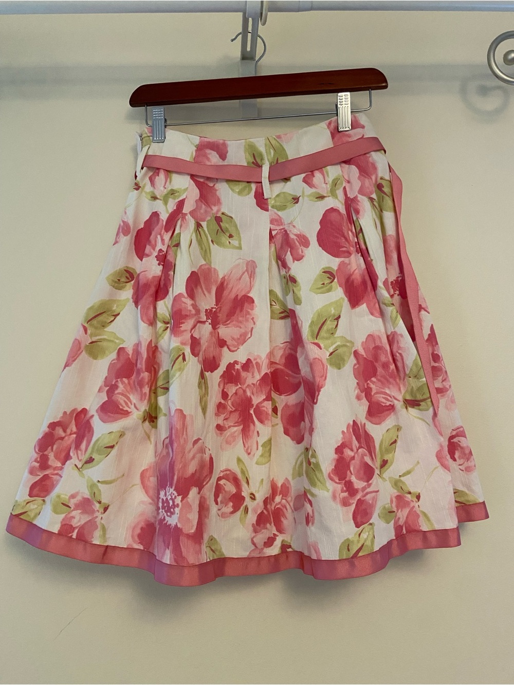 Floral Pink Circle Skirt with Contrast Trim
